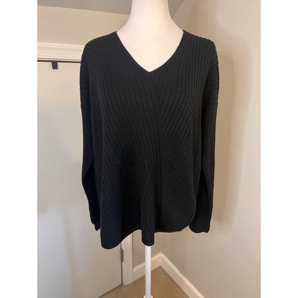 Eileen Fisher Black Ribber V Neck Sweater Small Petit